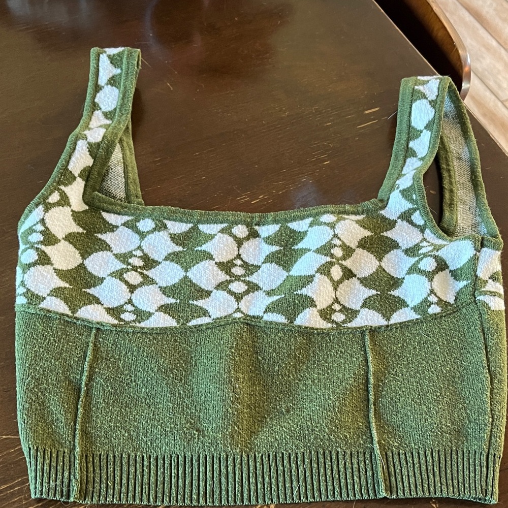 Princess Polly Olive and White Knit Crop Top